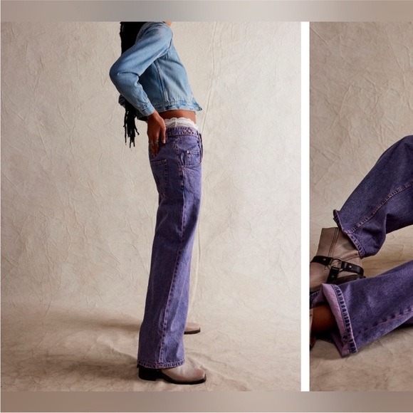 We the Free Purple Wash Electric Feels Dropped Wide Leg Jeans 30 - Picture 3 of 11